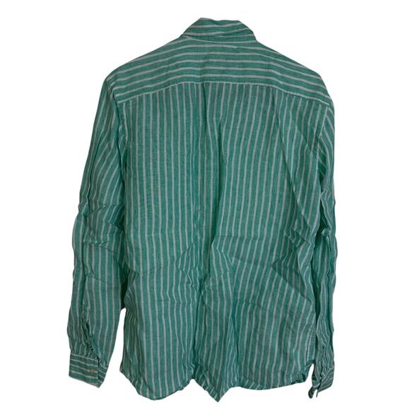Lacoste Linen Shirt Mens 41 Green Striped Long Sleeve Button Up Resort Beach - Picture 2 of 9